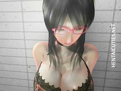 3D anime chick in glasses toy twat